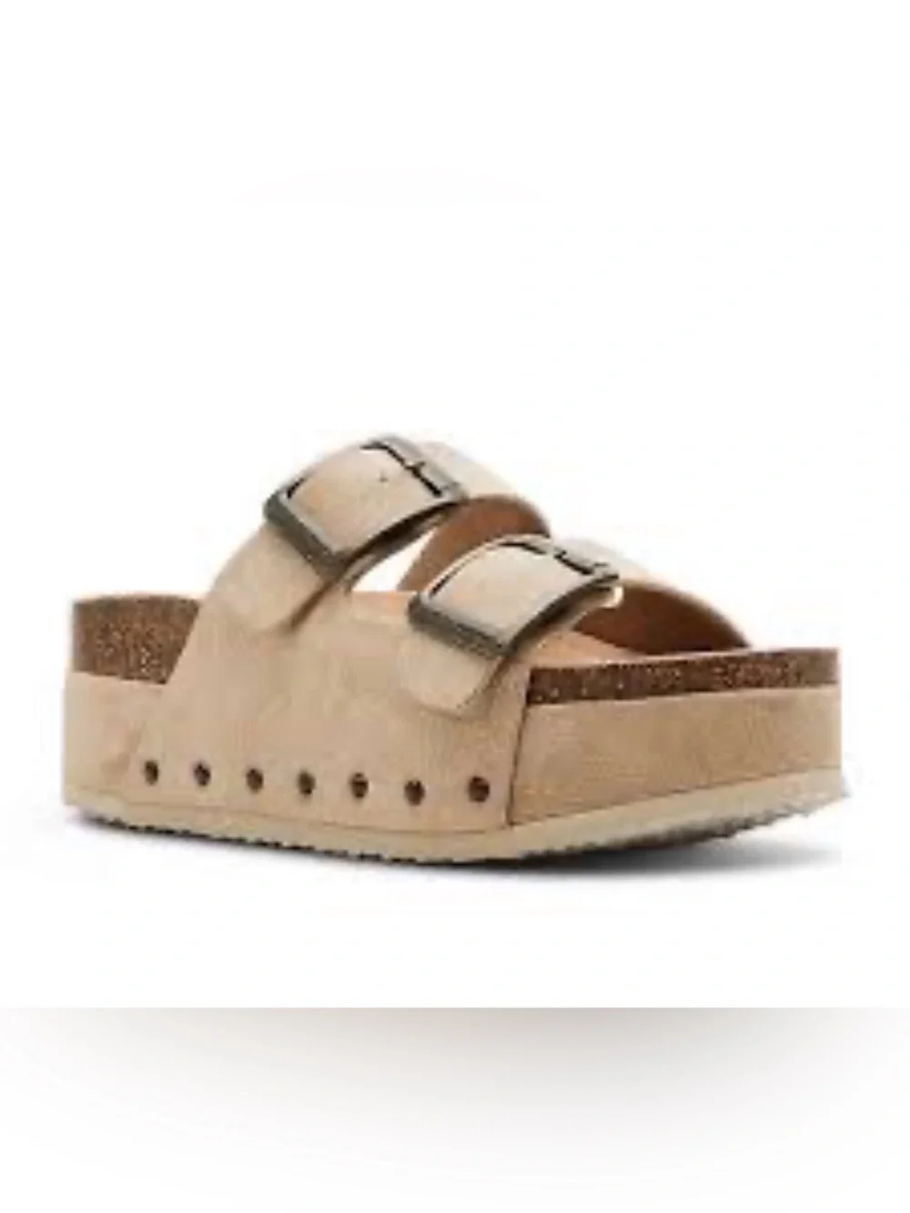Altar'd State Beige Double-Buckle Platform Slide